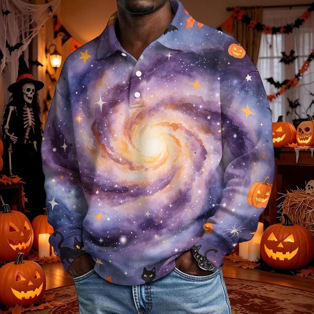 Men's Halloween Fashion Long Sleeve Button Up Shirt