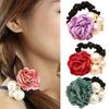Women Satin Ribbon Rose Hairband Elastic Hair Ties Band Rope Ponytail Holder