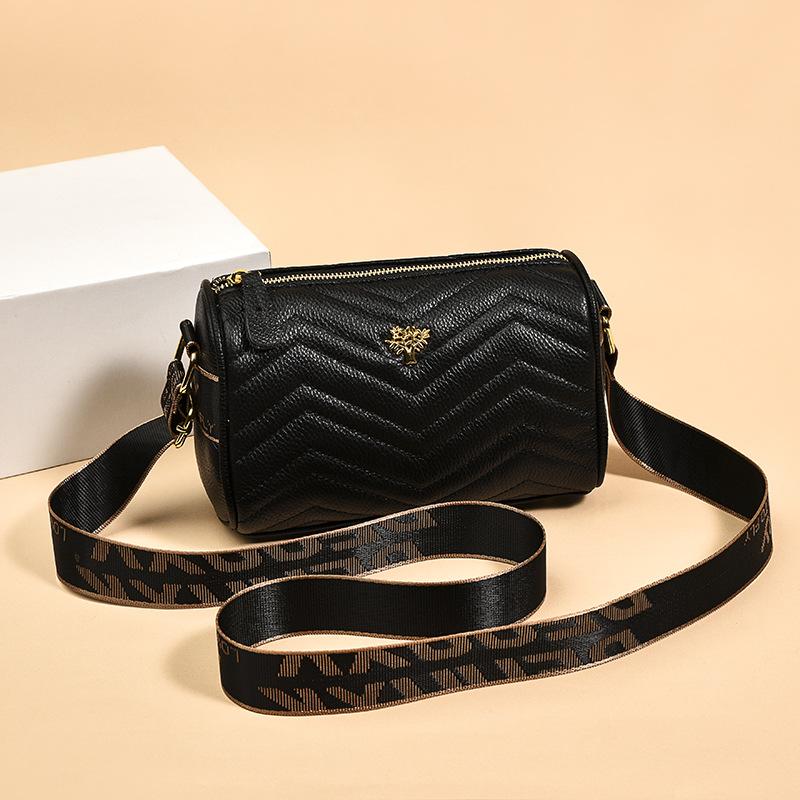 Leather women's bags autumn and winter new fashion embroidered thread shoulder messenger bag first layer cowhide pillow bag