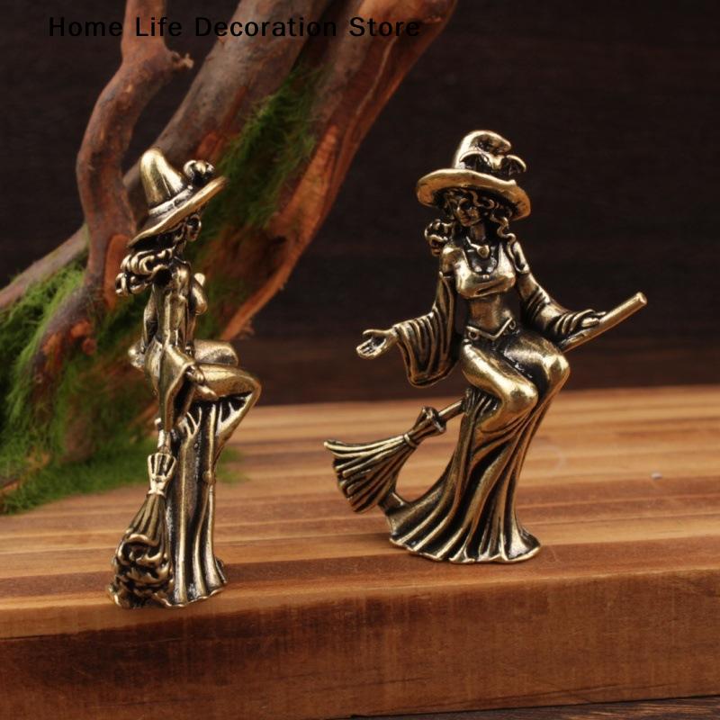 1Pc Retro Brass Broom Moon Witch Ornament Suitable for Home and Office Decoration Halloween Magic Witch Ornament Home Decoration