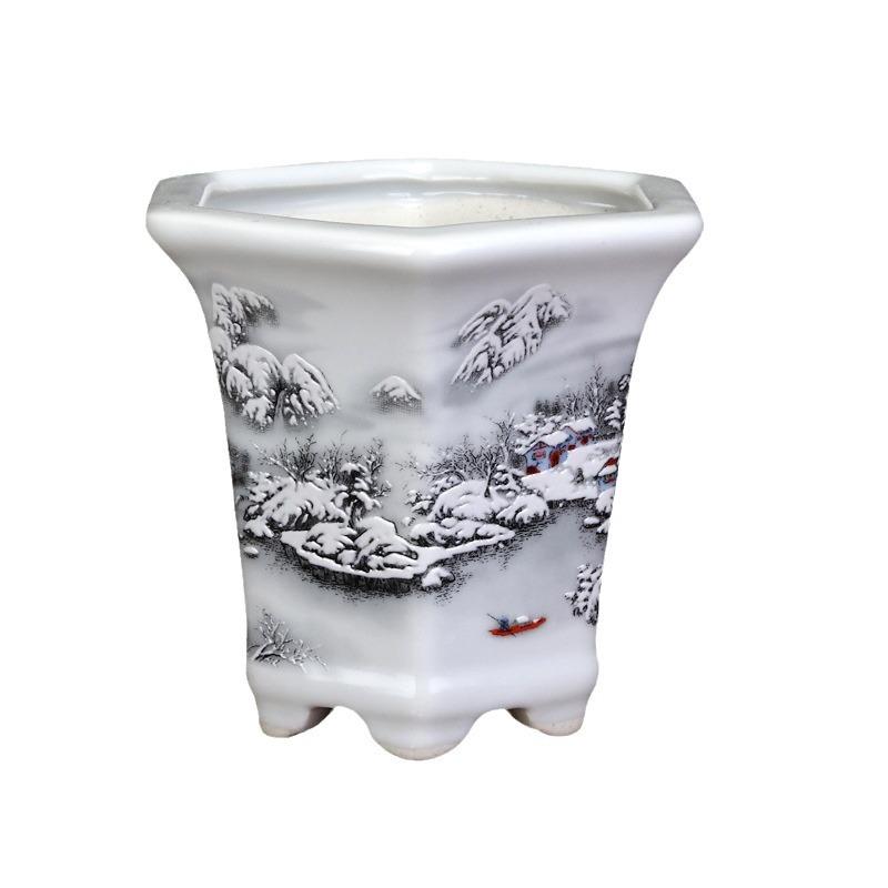 White Glazed Ceramic Succulent Pot - Mini Potted Plant for Office Desk or Balcony