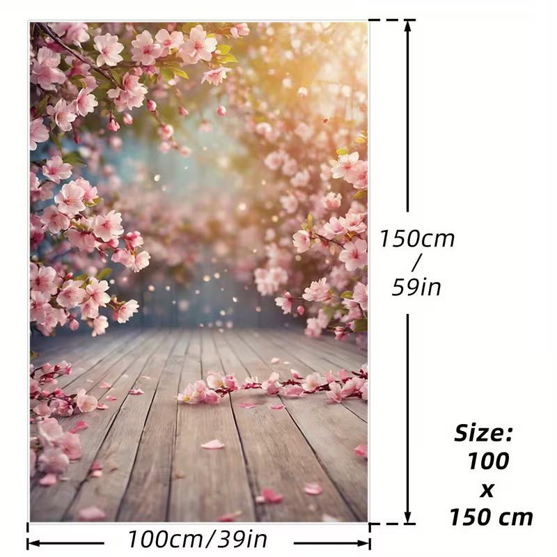

2D Romantic Cherry Blossom Wooden Floor Backdrop, Spring Sakura Bokeh Background for Photography 47.2x31.5inch/120*80cm