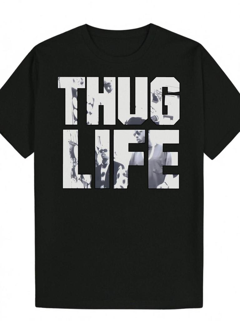Unisexs Casual TShirt With EyeCatching Thug Life Print Black Perfect For Summer Street Style Pure Cotton AllSeason Shirt