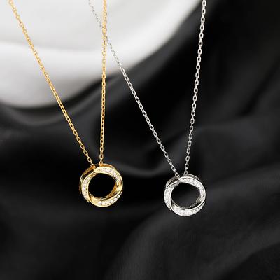 Halskette mit rundem Diamant-Anhänger aus 925er Sterlingsilber, CZ-Zirkon, Schlüsselbeinkette für Damen, edler Schmuck für Hochzeitsfeiern