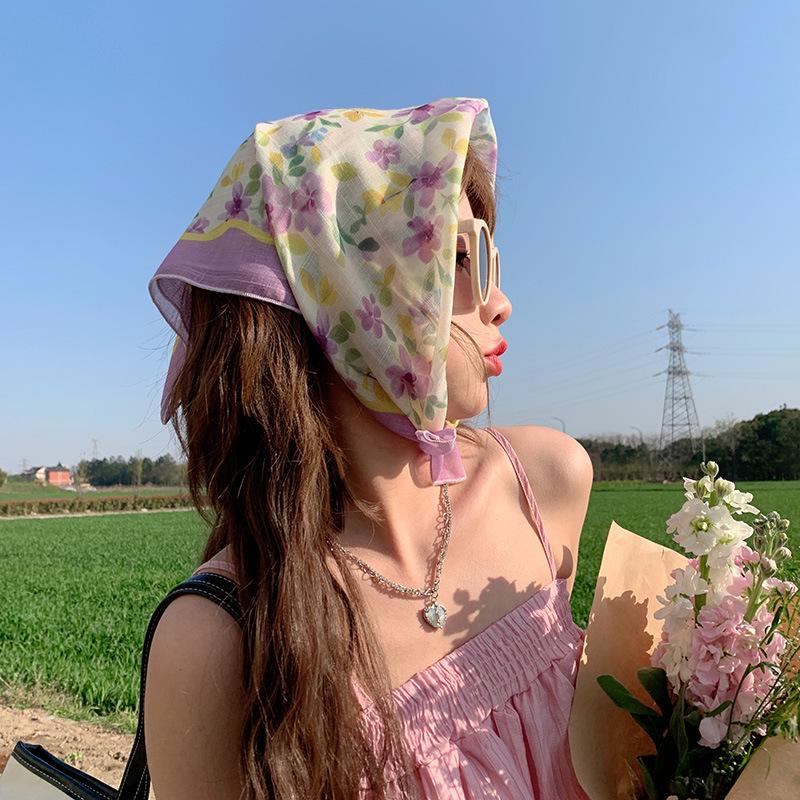 Women's Summer Floral Cotton & Linen Scarf - Breathable Fashion Headband & Neckerchief