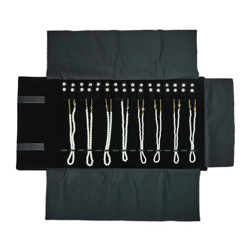 

Черный Серый Высококачественный Фланелет Или Кожа 16 Отделений Сумка-ролл для ювелирных изделий для ожерелий Сумка для хранения ожерелий Реквизит Сумка для хранения подвесок