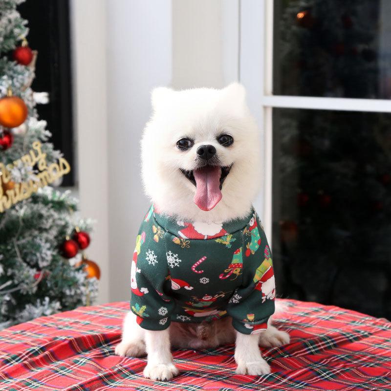 For Mid sized cat teddy bear French fighting dog clothes with plush Christmas print hoodie winter edition Christmas pet supplies