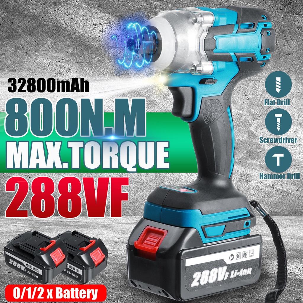 21V 800 N.M 288VF Portable Electric Wrench With 2Battery New Cordless Brushless Impact Wrench Drill