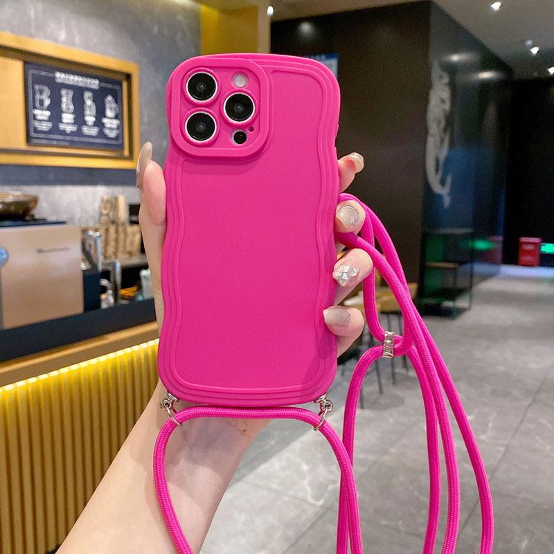 

Fashion With Lanyard Wave Edge Phone Cases For IPhone 16 15 14 Pro Max 13 12 11 Soft Back Cover For i11
