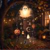 Glow-in-the-Dark Ghost Halloween Wind Chime with Pumpkin Bell Accents Spooky Hanging Ornament for Outdoor Porch Garden Yard Decor