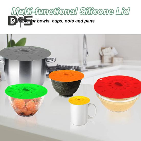 Set 5 buc. Capace Alimente Silicon Etanșe Acoperitoare Multi-Dimensiuni pentru Boluri Oale Tigăi Rezistente la Căldură Sigur pentru Cuptorul cu Microunde Capac Tigăie