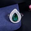 CMM Classic Women Engagement Party Jewelry High Quality Big Tear Drop Green Rings with Zirconia