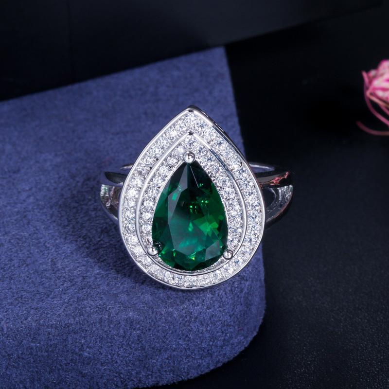 CMM Classic Women Engagement Party Jewelry High Quality Big Tear Drop Green Rings with Zirconia
