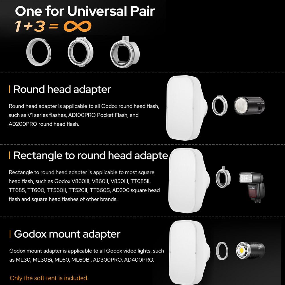 Godox ML-CS1625 mykt teltsett med 3 adaptere for fotografering Light Flash Studio Photography