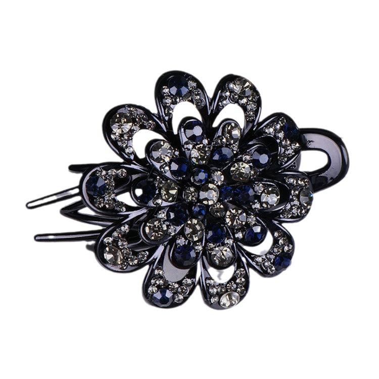 Three Toothed Clip Temperament Water Diamond Flower Headdress Women s Korean Version Back Of The Head Clip Hair Accessory One Size чёрный