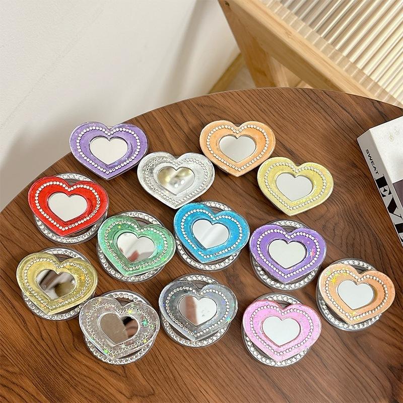 Japanese Small Fresh Glitter, Sequined Love Mirror, Mobile Phone, Airbag Bracket, Rhinestone, Magnetic Paste, Desktop Support Frame