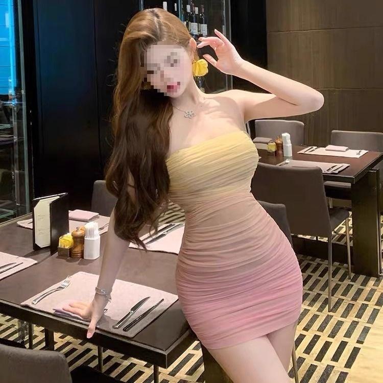 Pure Desire Atmosphere Tube Top Dress Women's Summer New Tight Sexy Gradual Change Hip Gradual Change Short Skirt