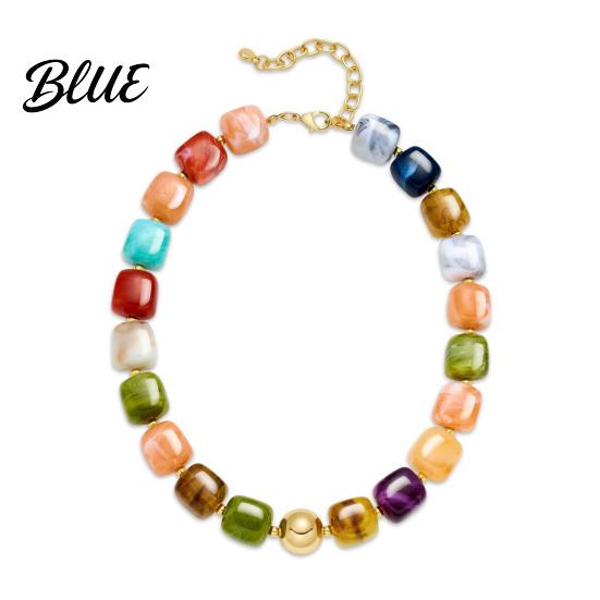 Multicolor Resin Bead Necklace Chunky Beaded Square Beads Bohemian Minimalist