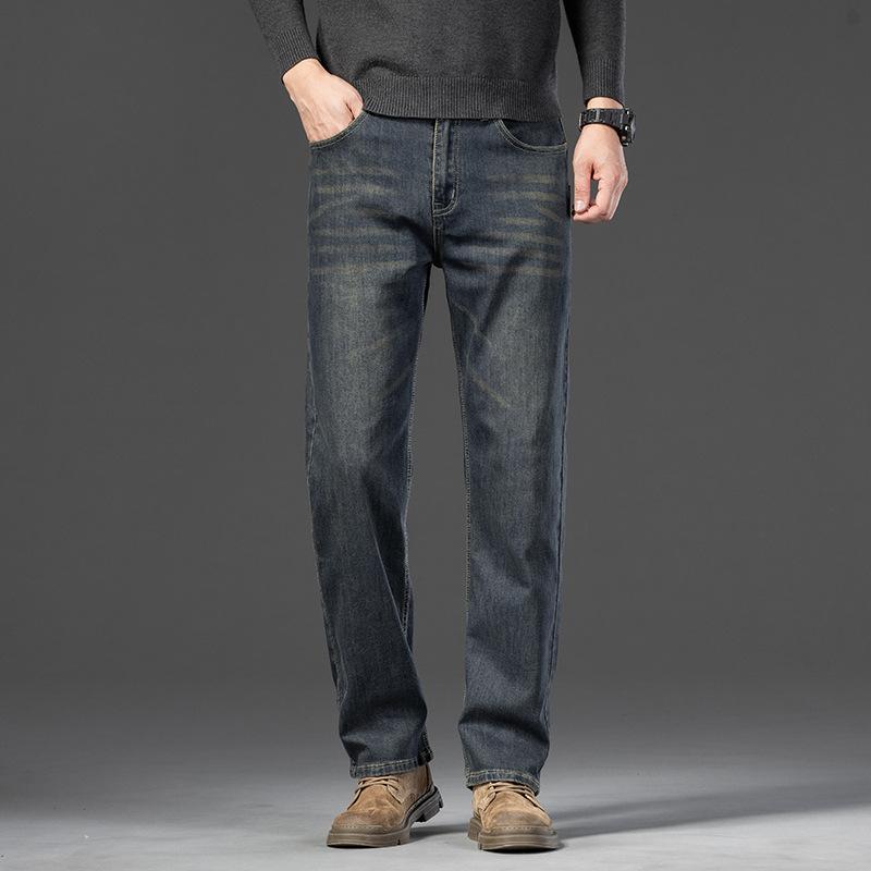 Retro Men's Jeans, New Autumn And Winter Loose Straight Wide-leg Elastic Trendy Trousers, Versatile And Casual