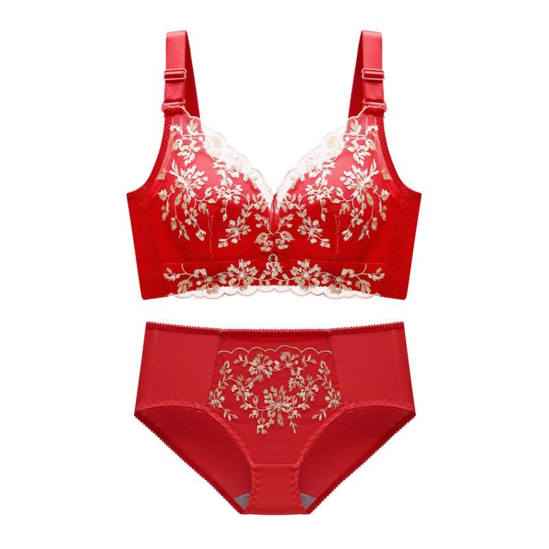 

Комплект нижнего белья красного цвета по знаку зодиака: Бюстгальтер и трусики без косточек для маленькой груди со сборками по бокам 34/75 AB