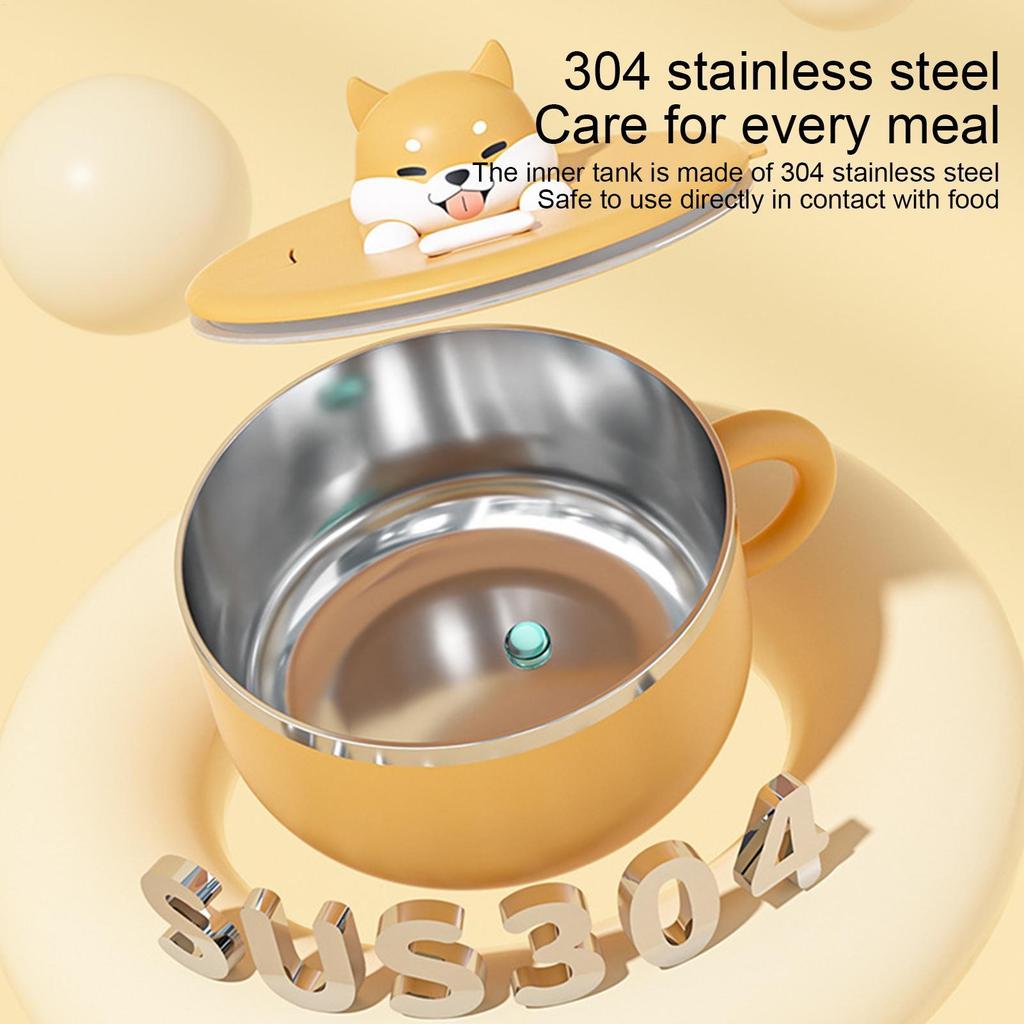 Ramen Bowl 304 Stainless Steel Salad Rice Soup Bowl with Lid and Spork Noodles Bowl Cooker Tableware Kitchen Accessories