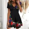 Summer Fashion Women's V Neck Short Sleeve Abstract Art Printed  Dress Sex Short Skirt Dresses