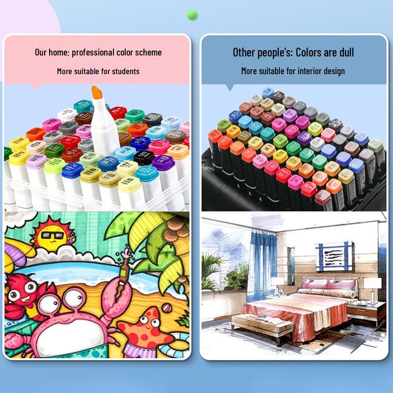 True Color Double-Ended Oil-Based Markers: Quick-Drying Anime Art Set with Hard Tips for Students