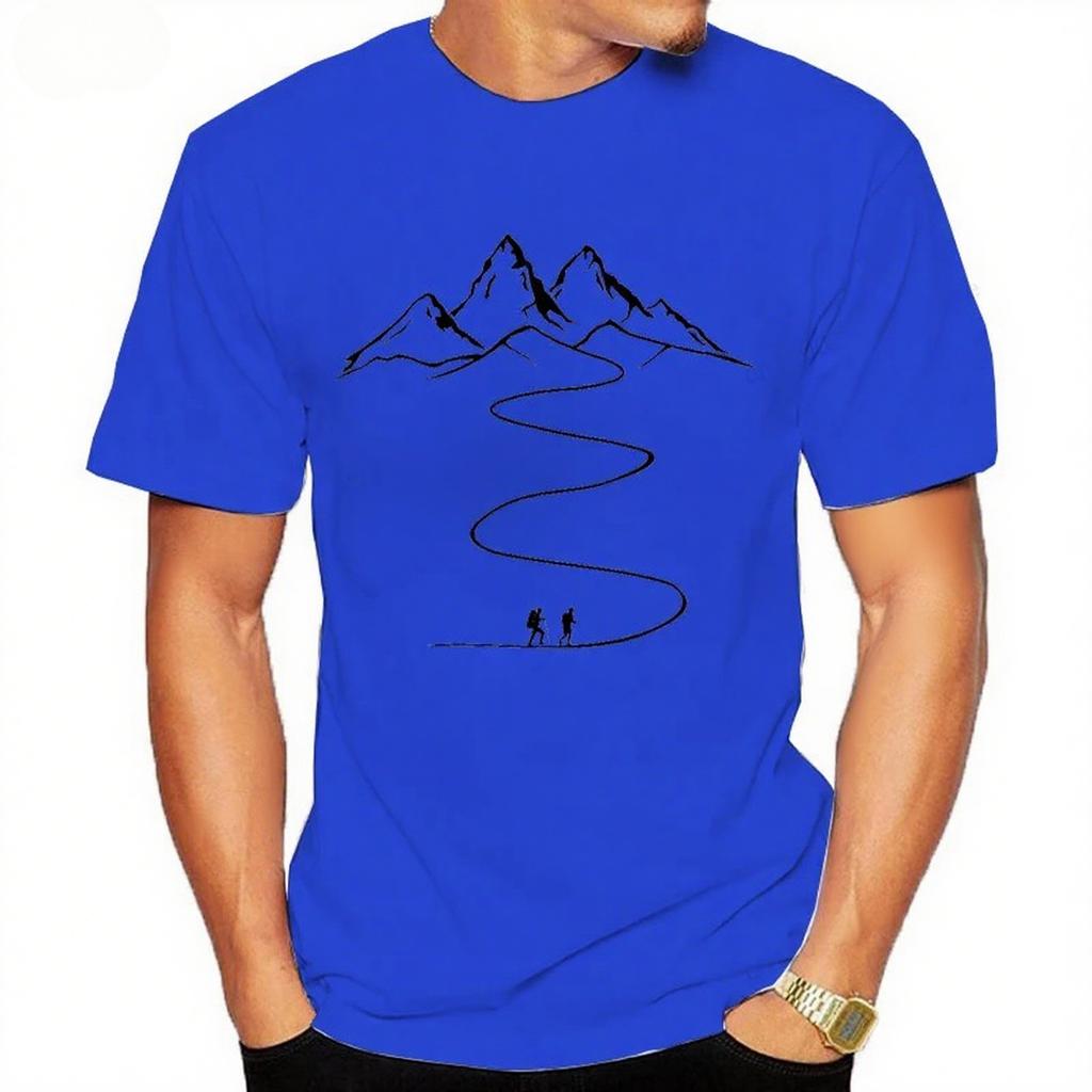 Bergpfad Grafik Bedruckte T-Shirts Sommer Rundhals Kurzarm Mode Street Herren T-Shirts
