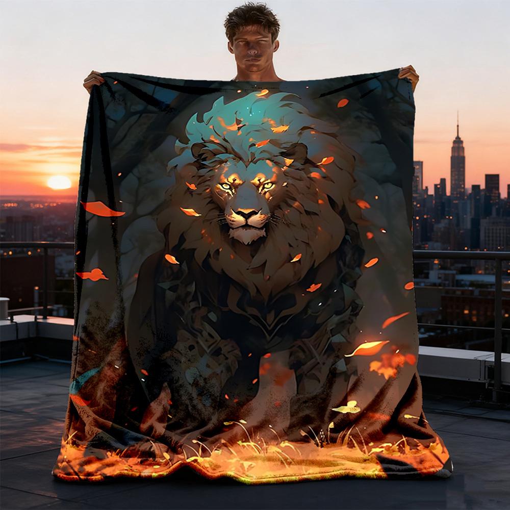 1pc Lion King Artwork Throw Blanket Polyester Fiber, Lightweight Flannel, Soft & Warm, All Season Use for Outdoor, Camping Digital Print