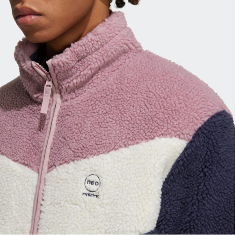 adidas neo Unisex Pink White Navy Color Block Fleece Stand Collar Warm Jacket HY9651
