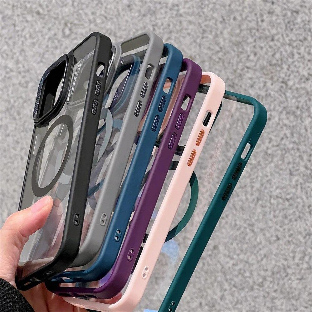 Clear Phone Case For iPhone 14 Pro Case iPhone 11 13 12 15 Pro Max Plus Shockproof Soft Bumper For Magsafe Wireless Charge Cover