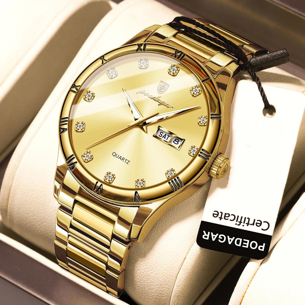 POEDAGAR Top Luxury Watch for Man Date Week Waterproof Luminous Wristwatch Quartz Stainless Steel Men's Watches Sports