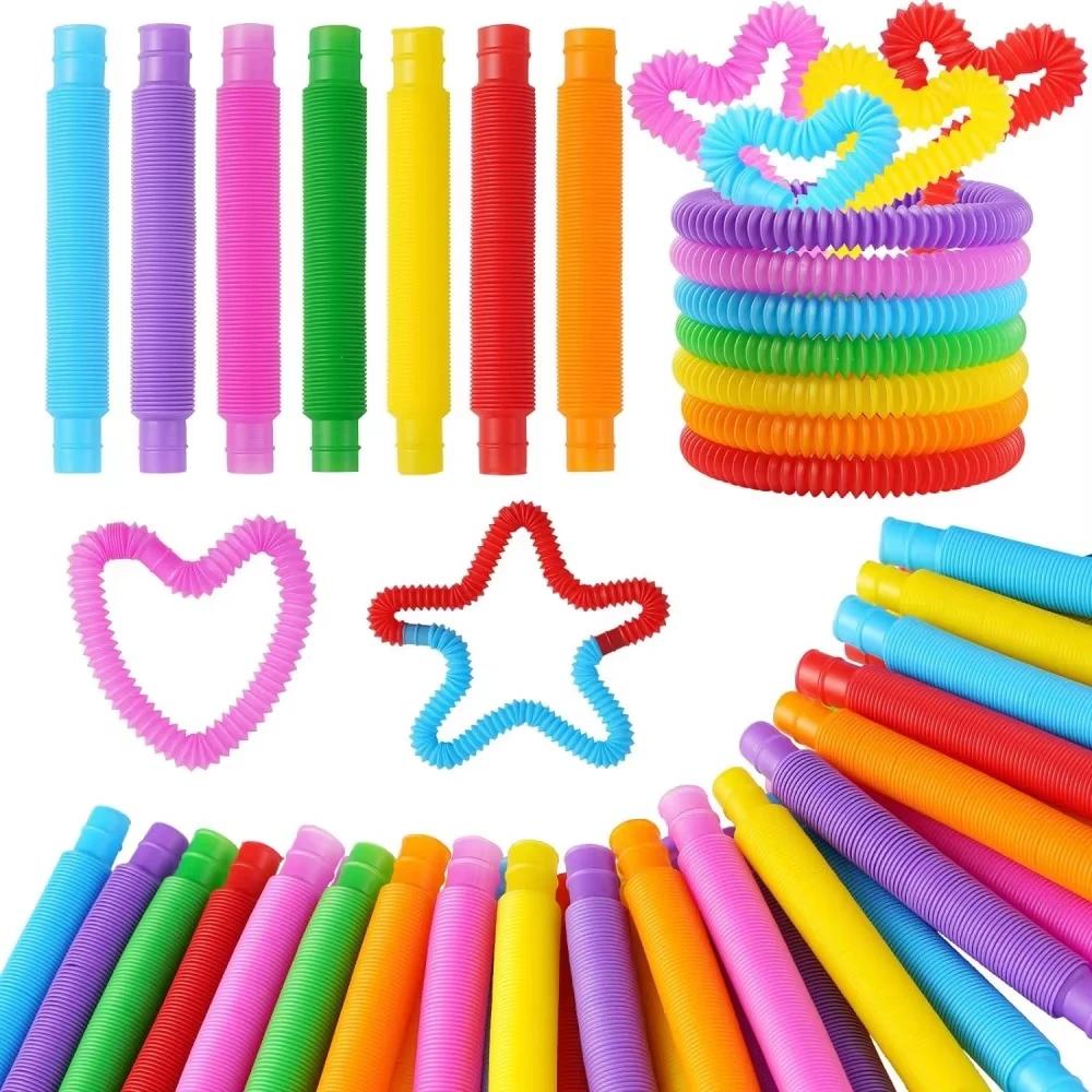 Non-Toxic 20Pcs Colorful Telescopic Tube Stretching Tube Corrugated Children Adult Stress Relief Toy Educational Folding Toys