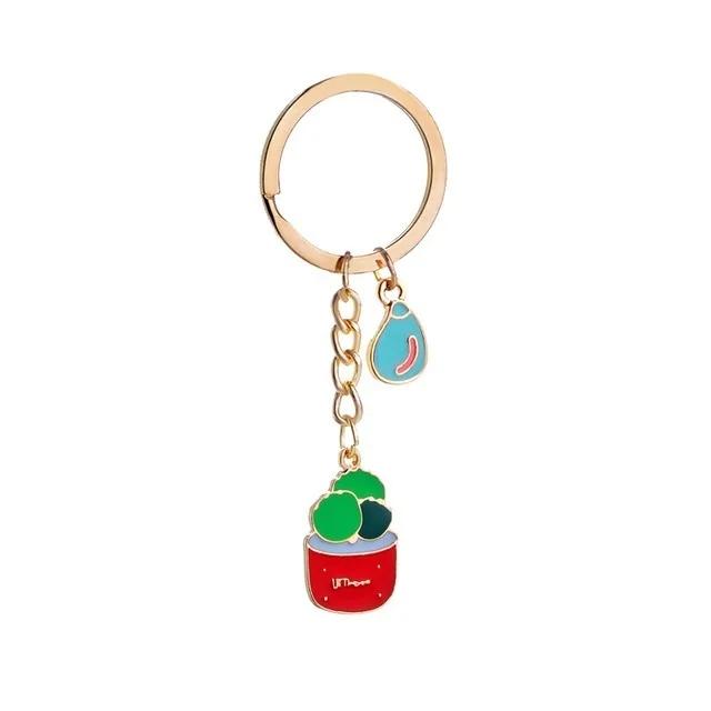 Womens Succulent Potted Plant Keychain Beach Style Hat Garden Succulent Cactus Plant Keychain Zinc Alloy Oil Drop Pendant Gift