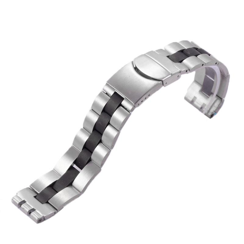Nuovo Braccialetto in Acciaio Inossidabile Solido 20*22MM Per Orologio Swatch in Metallo da Uomo Argentato con Centro Nero Strumenti Gratuiti Con logo