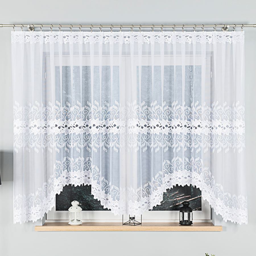 Bastia - Ready-Made Jacquard Curtain With A Cut At The Bottom - 400X160 Cm - White