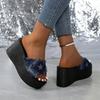Women's Slope-heeled Slippers, Women's Denim Thick-soled Slope-heeled Slippers