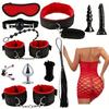 13-teiliges Unisex-Flirt-Zubehör-Set, Handschellen, Fußmanschetten, Kragen, Seil, Nippelklemme, Kopfbedeckung, Peitsche, Masturbationsspielzeug, sexy Accessoires für Erwachsene, Männer