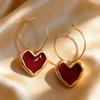 Simple Elegant Trendy Deep Wine Red Heart-shaped Earrings Women Elegant Retro Stylish Ear Jewelry Party Carnival Holiday Gift