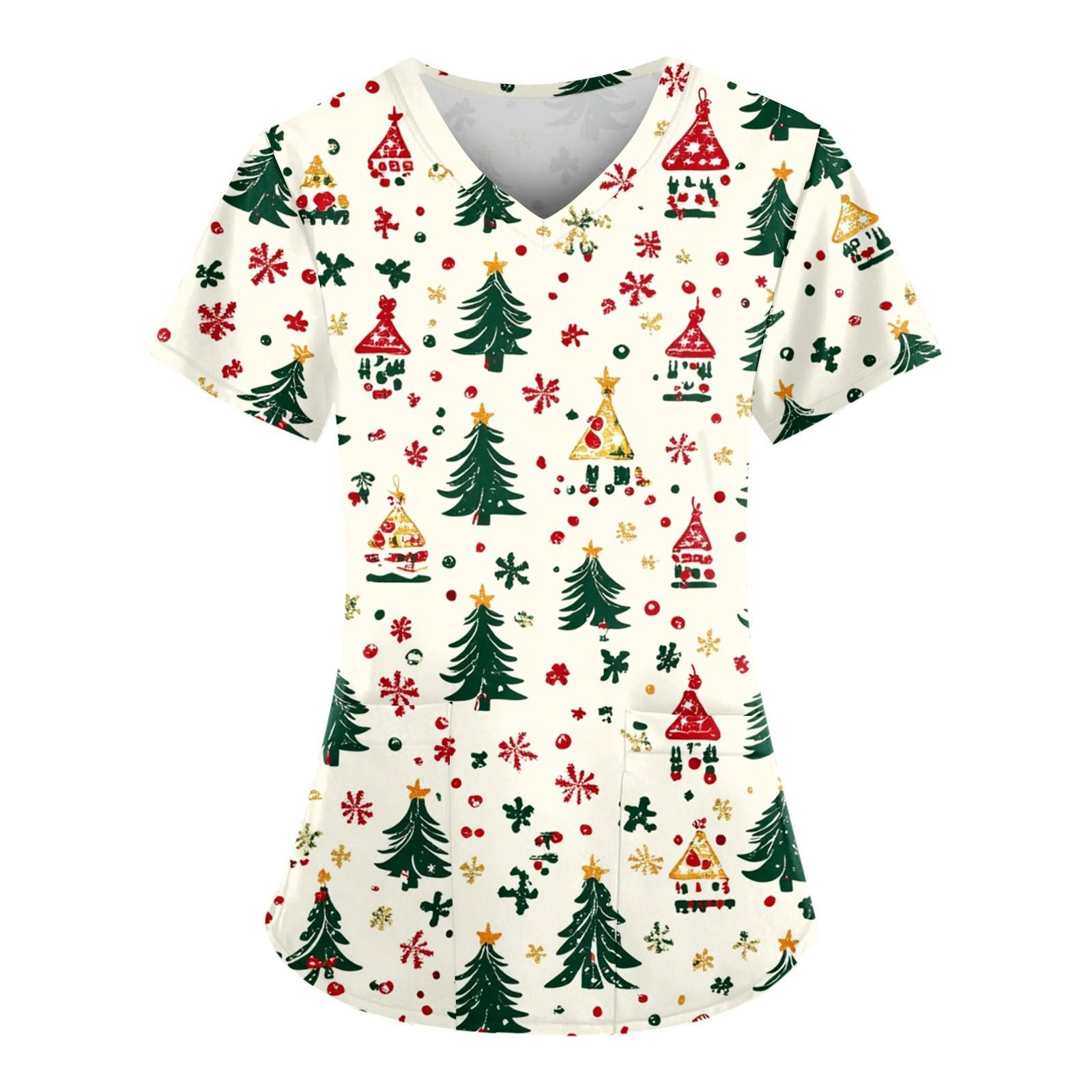 

Женский свободный облегающий топ с принтом рождественского снеговика и V-образным вырезом, короткими рукавами и карманами L бежевый