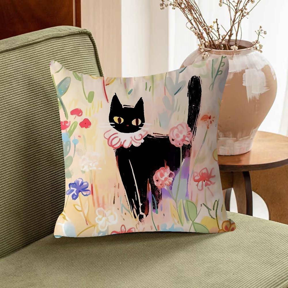 Cute Cartoon Cat Pillow Gift Home Office Decoration Bedroom Sofa Car Cushion Cover Case 45x45