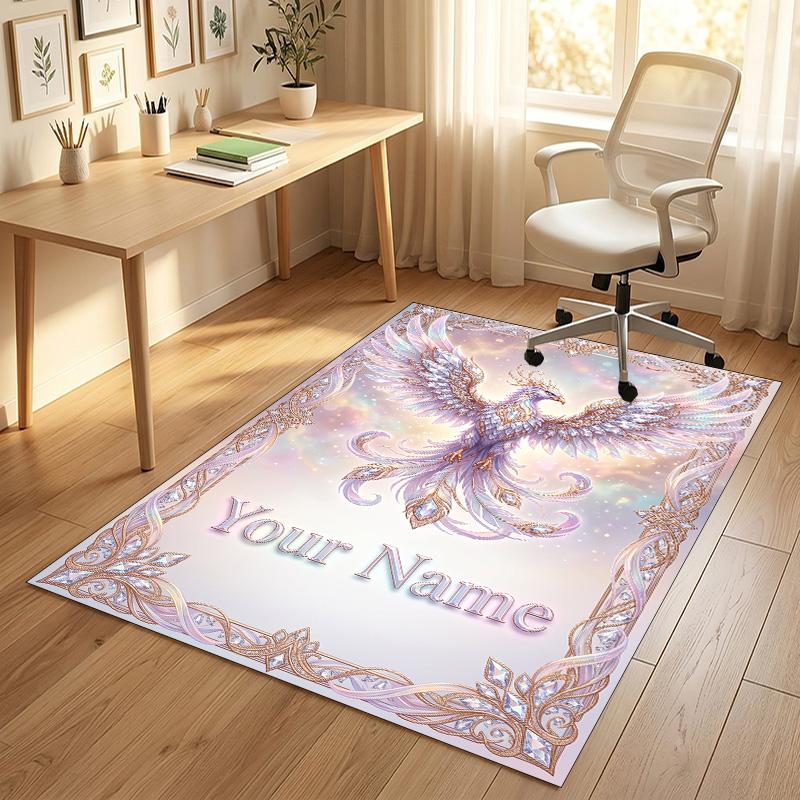 Dragon Phoenix Theme Crystal Velvet Rug Personalized Custom Name Text Soft Floor Mat Home Decor