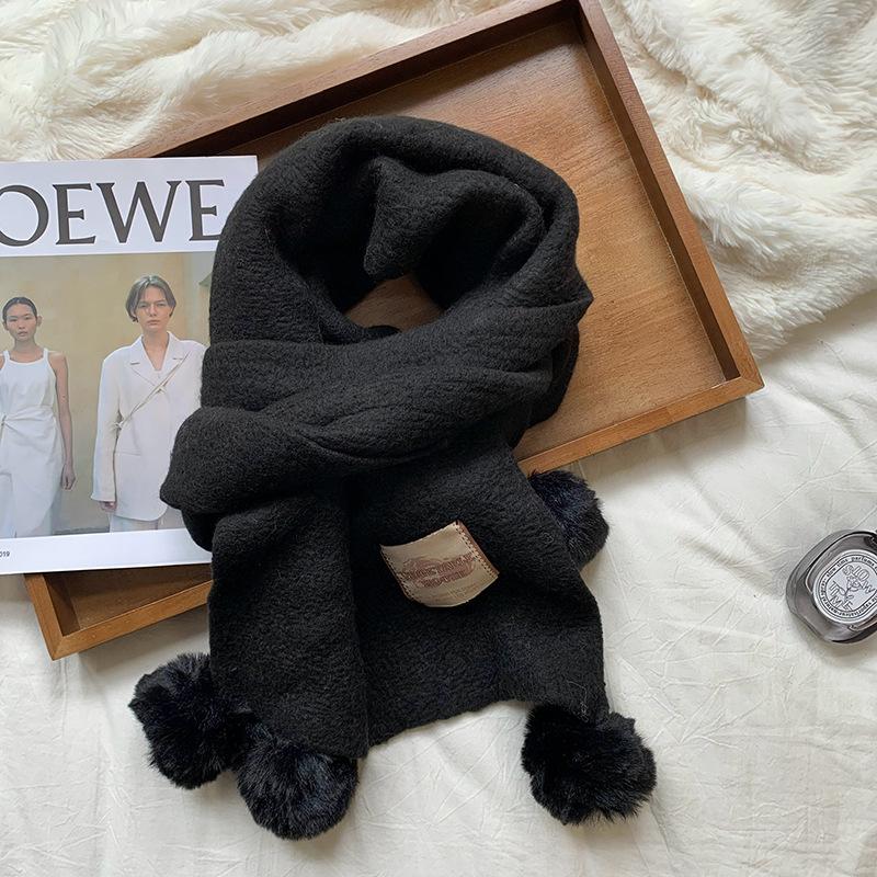 Scarf New Christmas Scarf Wool Knitted Gentle Wind Imitation Cashmere Scarf with Hairball