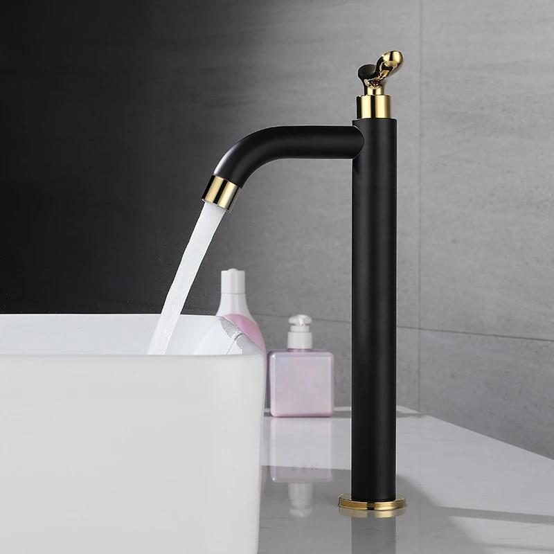 Black and Gold Basin Sink Faucet, Bath Faucets, Single Cold Water, Vanity Tap, Deck Mounted Washbasin Taps, Kitchen Faucets