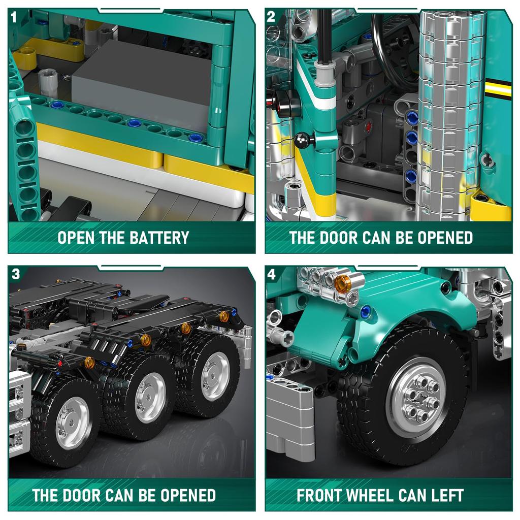 Mould King 13201 Zestaw do budowy ciężarówki, Model ciężarówki sterowany przez aplikację i RC, Zestaw klocków do budowy pojazdu przyczepy STEM, Kolekcjonerski