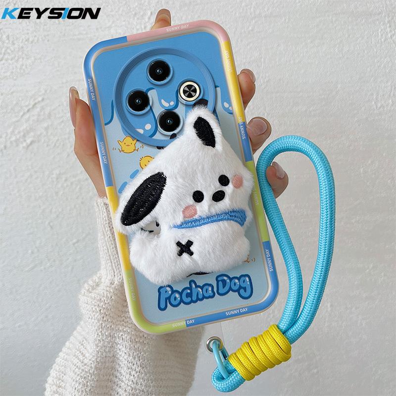 KEYSION Cute 3D Cartoon Plush Case for Infinix Spark 30C with Lanyard Soft Silicone Shockproof Phone Cover for Infinix Spark 30C