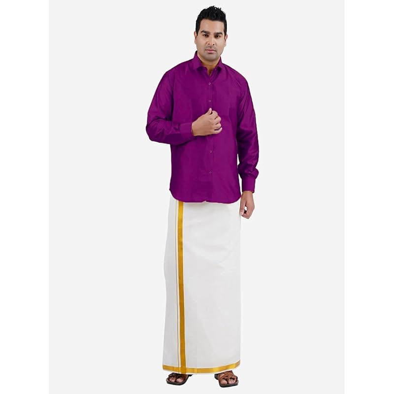 Prakasam Cotton Jari Border Welcro Pocket Stitched Dhoti For Mens/ Hip Inches Length Inch