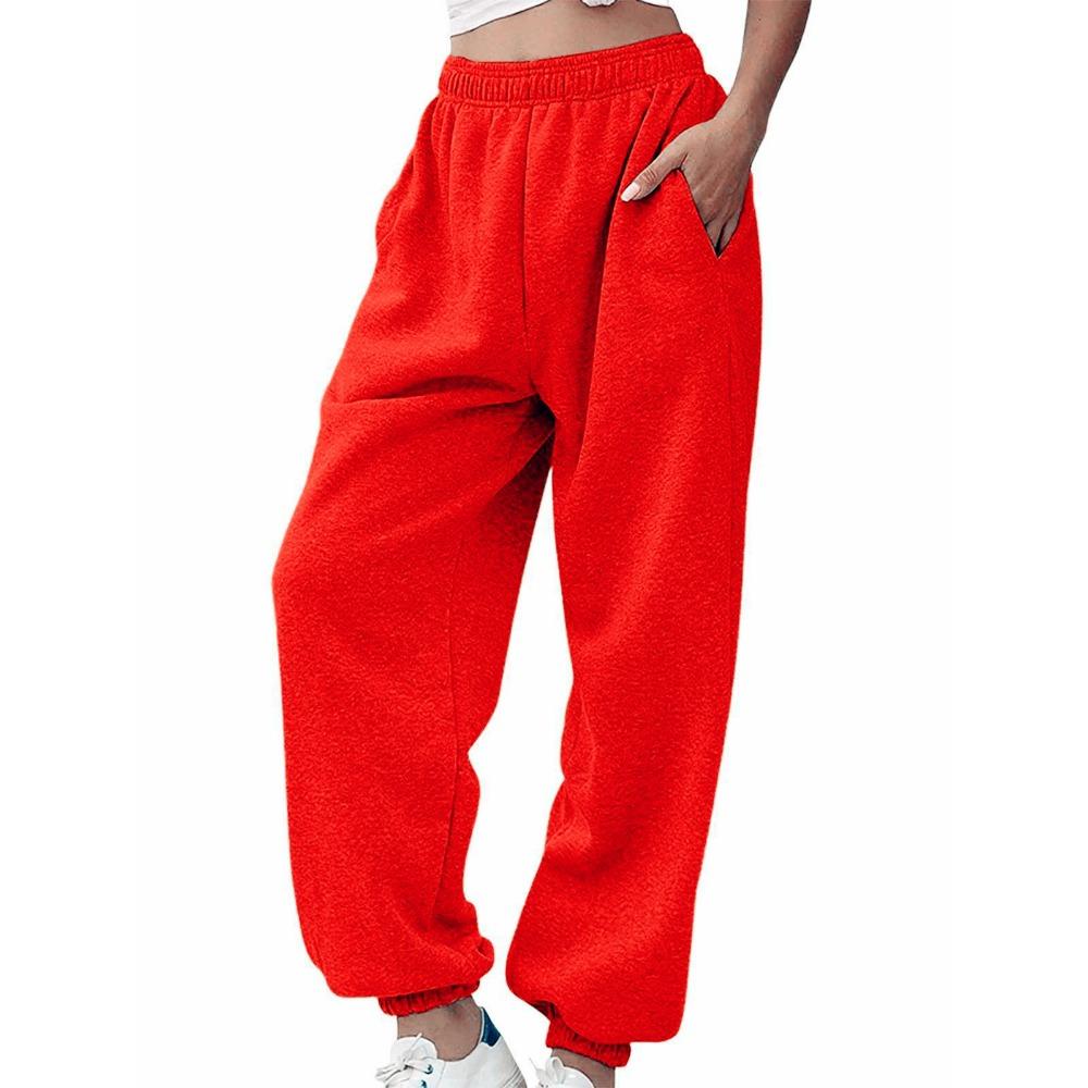 High Waist Fleece Lined Casual Sports Pants for Women Autumn Winter Comfortable Polyester Fiber Street Style