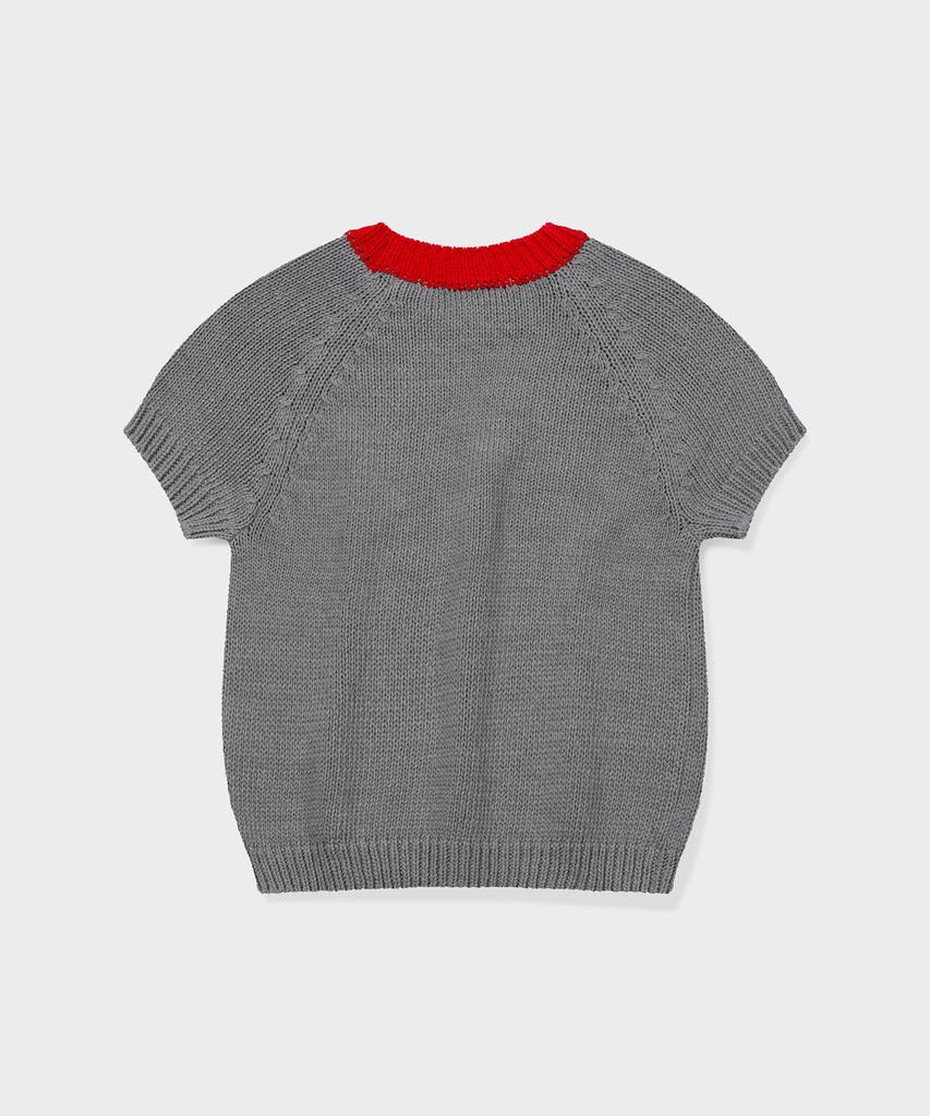 Geulleondeun Plump Short-Sleeve Knit Sweater (Charcoal-Red)