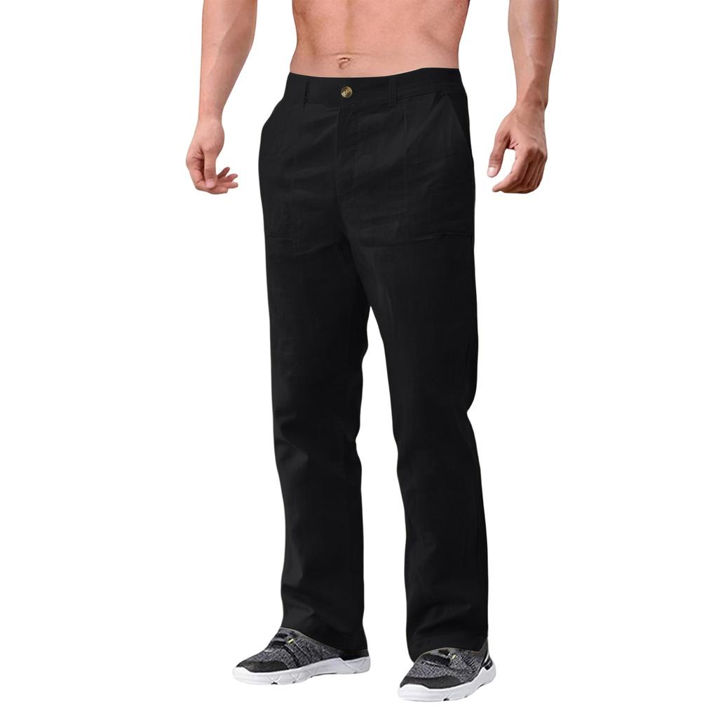 Men's Cotton And Linen Color Casual Trousers Long Pants